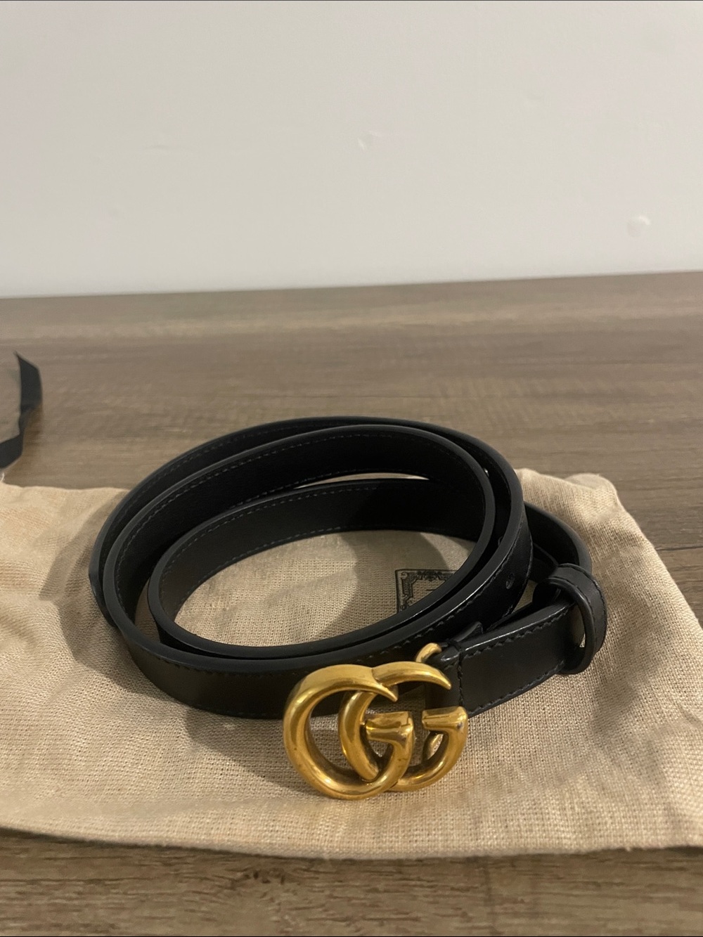 Gucci Black Leather Belt with Gold Double G Buckle